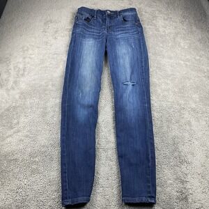 Express Ankle Legging Jeans Womens Size 0 Blue Mid Rise Medium Wash Distressed